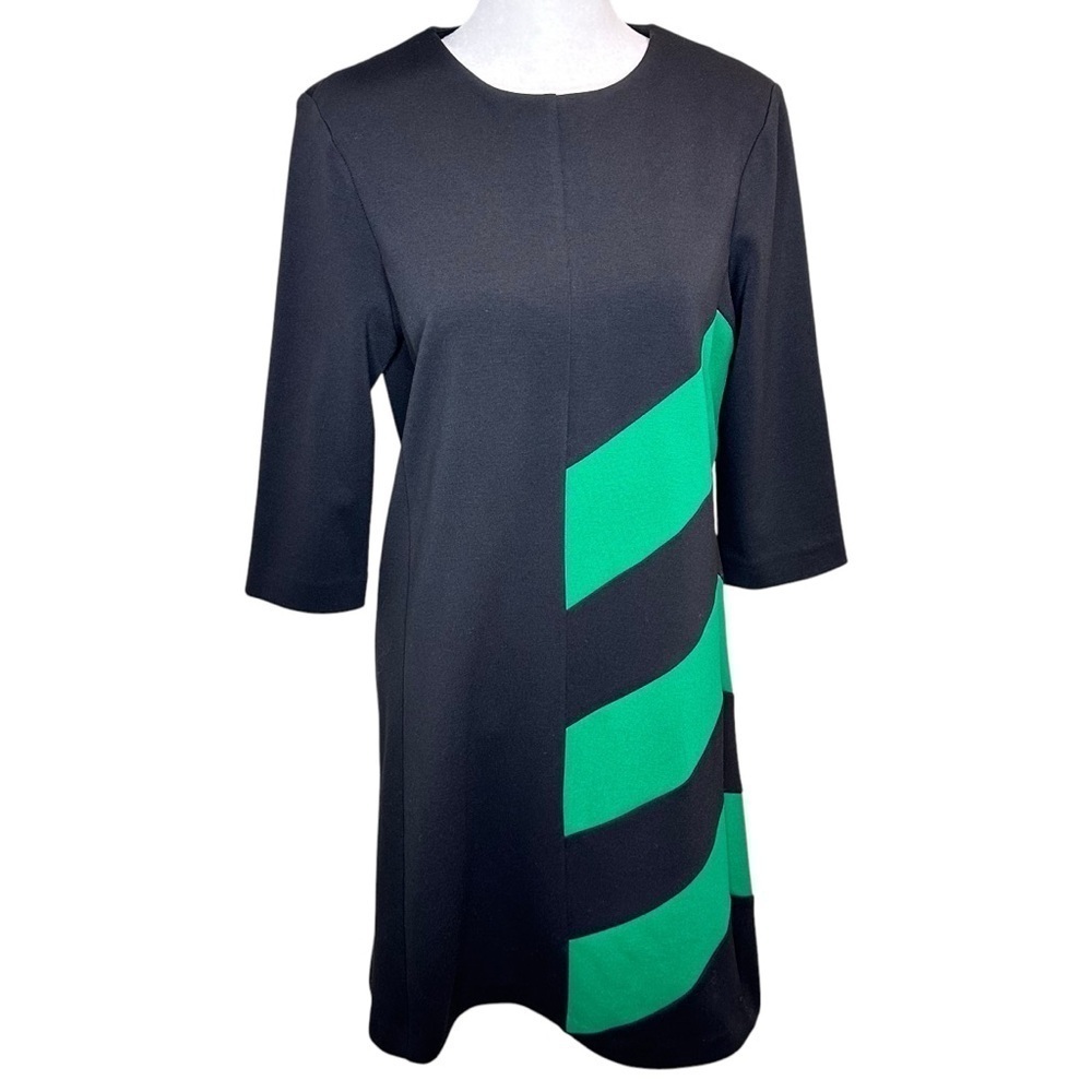 Taylor Crew Neck Asymmetrical Geometric Stripes Shift Dress Size 6